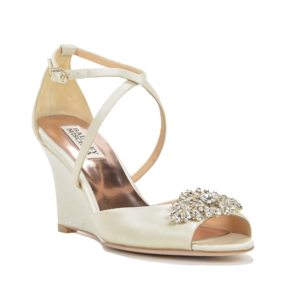 Badgley Mischka Abigail Ivory Wedge Sandals